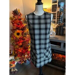 Isaac Mizrahi small plaid dress black‎ white